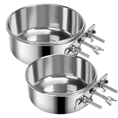 2 Pcs Medium Dog Food Water Bowl for Cage with Upgraded Clamp Holder, Pet Ken...