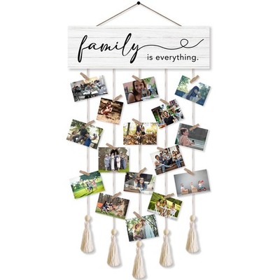 Rustic Wood Hanging Photo Display Board Picture Collage 16 Clips 5 String