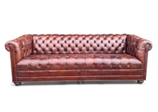 Vintage Tufted Leather Chesterfield Sofa – Light Brown