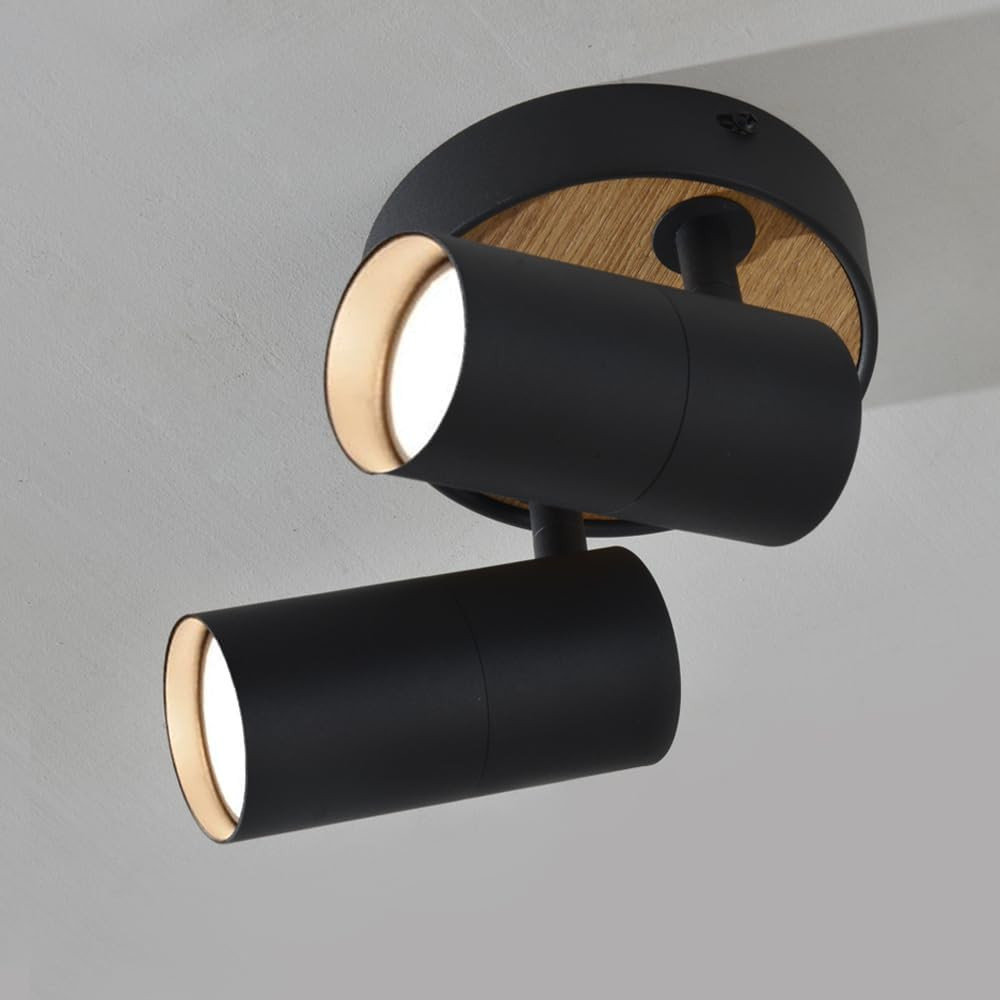 Lampada Da Soffitto in Legno Nero,Faretto Orientabile Da Soffitto Vintage 2 Fiam