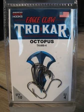 10 Eagle Claw TroKar Octopus Fish Hooks Size 4 TK400-4 Black
