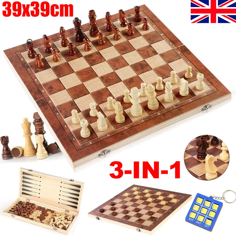 XL Large 39cm Chess Wooden Set Folding Chessboard Pieces Wood Board Chess Board