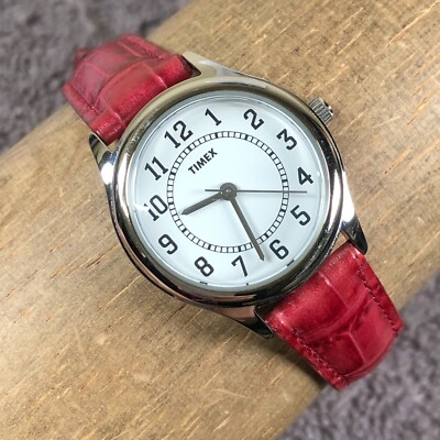 Timex Women Casual Easy Reader Red Leather Strap Stainless Quartz Watch7 1/4''