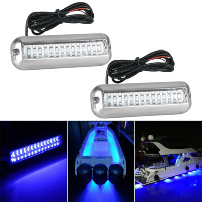 2X Blue 42 LED Underwater BOAT MARINE Transom LIGHTS 316 Stainless Steel Pontoon