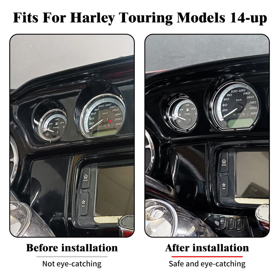 4x CNC Burst Instrument Gauge Bezel Black Board for Harley Electra Glide 2014-23 - Image 3 of 4