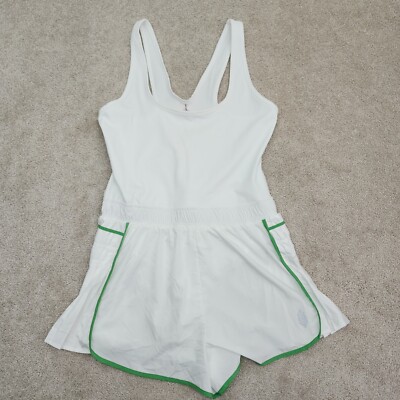 Free People Movement Large White Green Easy Tiger Shortsie Romper Tennis Golf