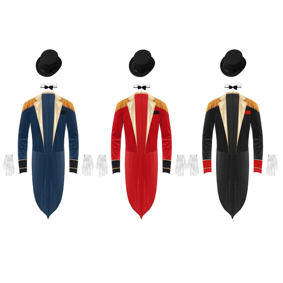 Men Circus Ringmaster Costume Long Sleeve Lapel Tailcoat Jacket with Accessories - Image 4 of 4