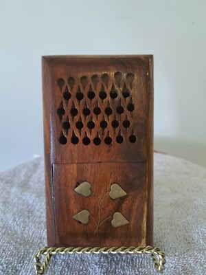 antique wooden cigarette case Antique Old Handcrafted Wooden Cigarette Case Box With Inlaid Brass Heart  Motif