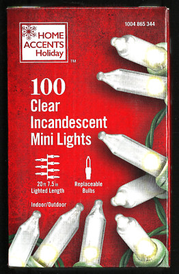 HOME ACCENTS 100 Mini Incandescent Clear Christmas Lights Green Wire Warm White