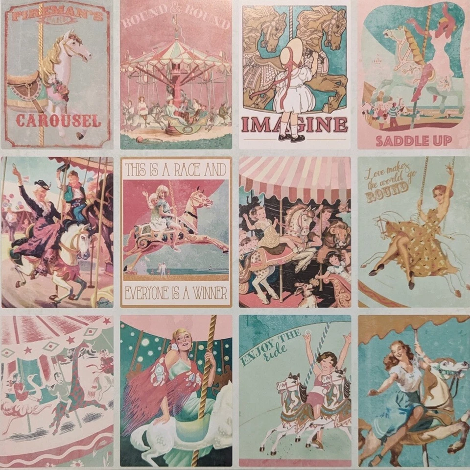 Auténtica almohadilla de papel 12x12 carrusel caballos vintage álbum de recortes brillo imagina Foto 2 de 4