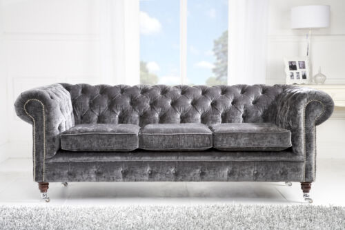 Luxus Samt Chesterfield Sofa Couch Polster Sitz Couchen Sofas 3Sitzer Textil Neu - Bild 1 von 10