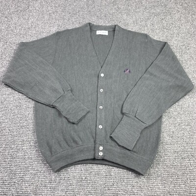 Vintage 90s Adult XL Izod Gray Button Up Cardigan Sweater Embroidered Crest  Logo