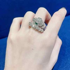 Unique Snake Design Ring For Women With 2 TCW Shiny Simulated Sapphire  Emerald