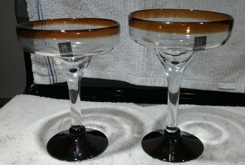 Roscher & Co Margarita Glasses - Clear/Amber Brown Base & Rim  (Set of 2)