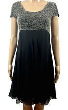 Cache Black Dress Beaded Top Cap Sleeves Fit And Flare Silk Size 8