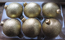 Round 2.5" GOLD GLITTER TEXTURED BALL Ornament lOT OF 6 OF8