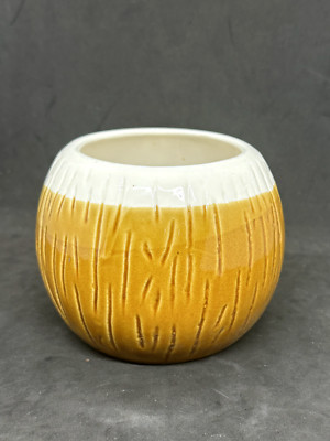 Ceramic Coconut Tiki Mug 4'' Squatty No Handle Brown & White No Brand