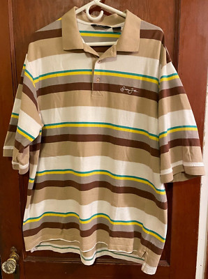 Sean John 3XL Multi-Colored Brown Striped Polo Short Sleeve Shirt