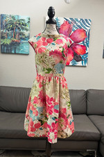 Womens Cynthia Steefe Floral Jacquard Pink Peony Fit & Flare Party Dress Size 4