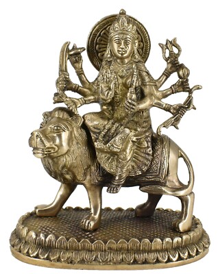 Messing Maa Durga/Ma Sherwali Idol sitzend auf Löwe Murti religiöse Wohnkultur