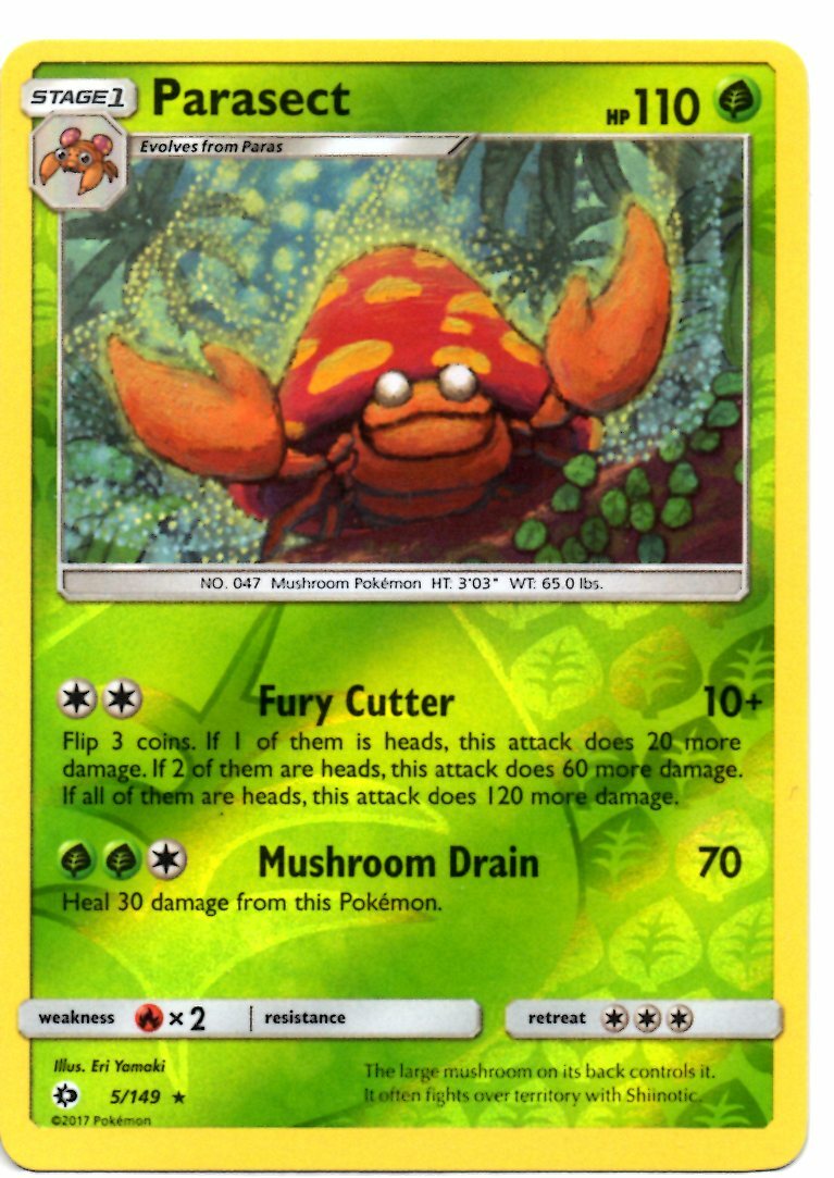 Pokemon Card PARASECT Rare Reverse Holo 5/149 Sun & Moon Base NM/M