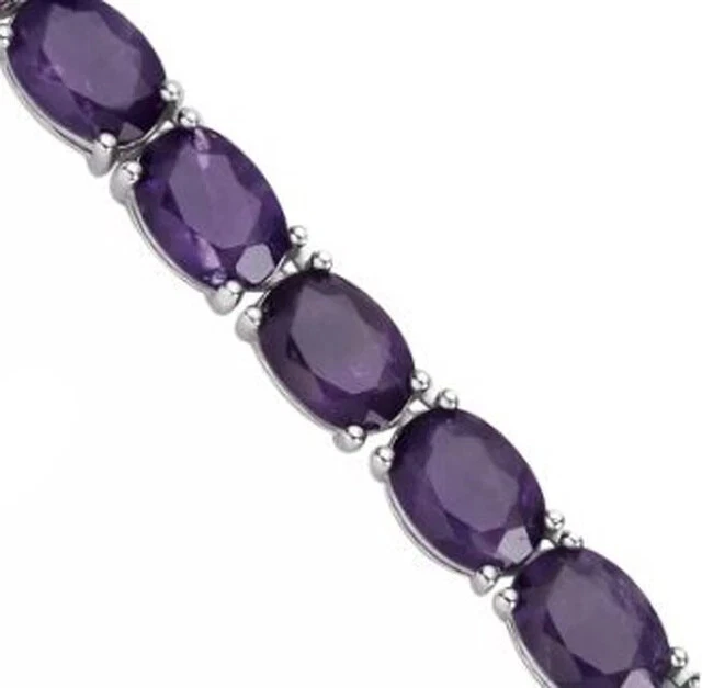25Ct Oval Cut Amethyst Tennis necklace for Women 14K White Gold Plated 18" - Image 4 of 4