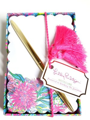 Lilly Pulitzer Walking On Sunshine Notecube Tray 130 Pages Black Ink Pen NWT