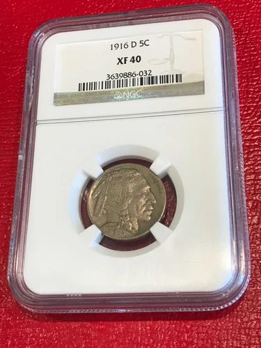 NGC XF40 1916 D BUFFALO NICKEL COIN-OLD US COIN-JUL203