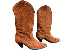 Sz 7 Vtg 80s Womens Rust Suede Boots Heels Shoes ACME Western Cowgirl Butterfly