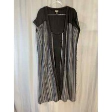 Plumero POL Gauzy Frente Abierto De Gran Tamaño Talla Pequeña Gris Negro Boho Lagenlook