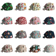 Christmas Surgical Scrub Cap Doctor Hat Nurse Bouffant Hat Adjustable Head Cover