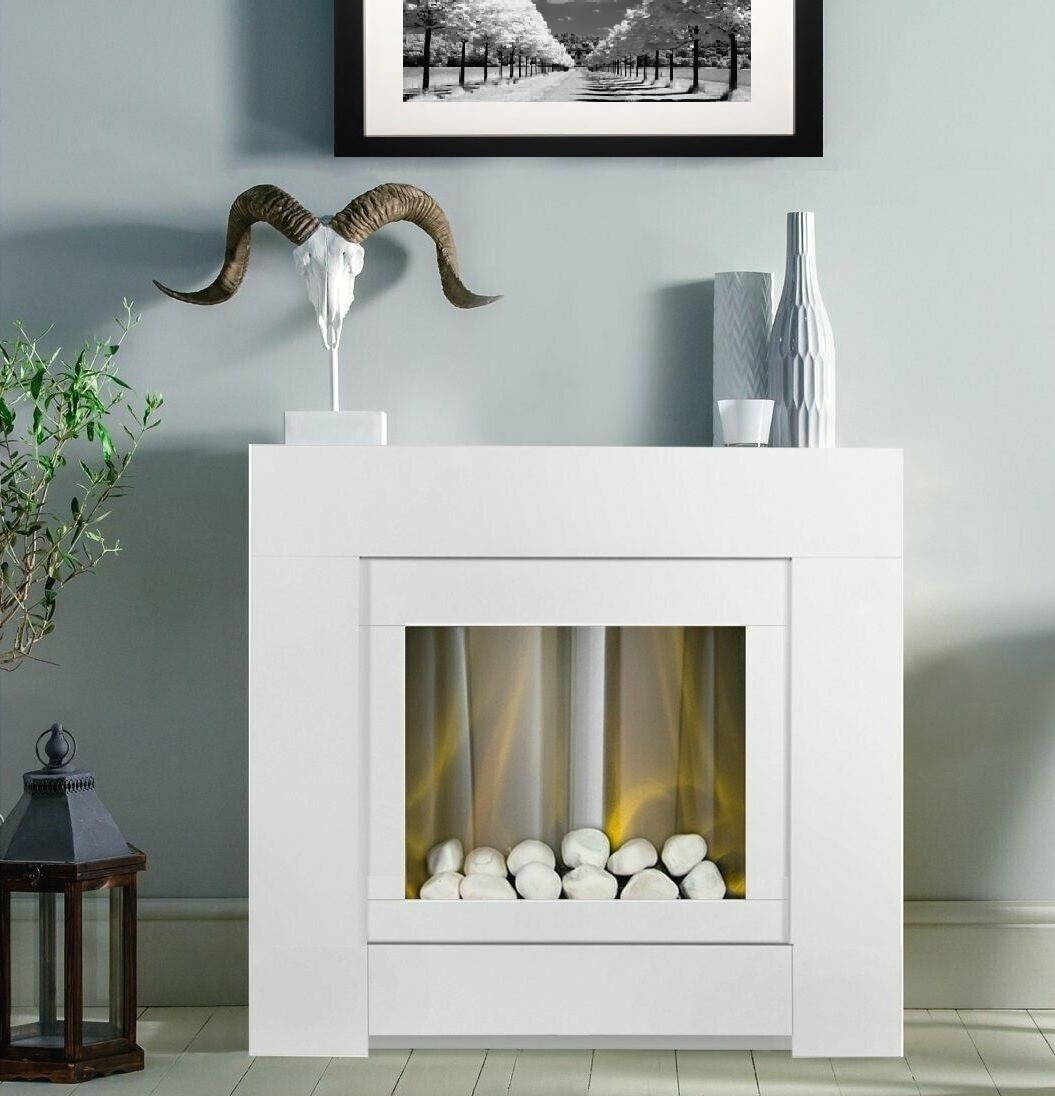 ELECTRIC FIRE WHITE FREESTANDING FIREPLACE SURROUND PEBBLE BOWL 2KW HEAT  BNIB | eBay