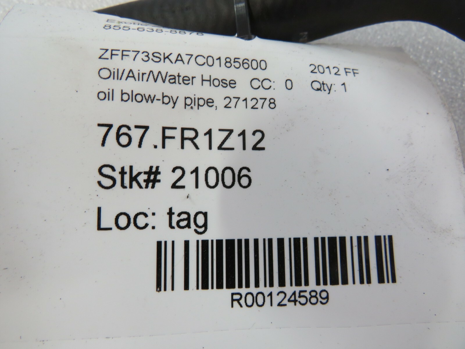 Ferrari FF, Oil Blow By Pipe Hose, Used, P/N 271278