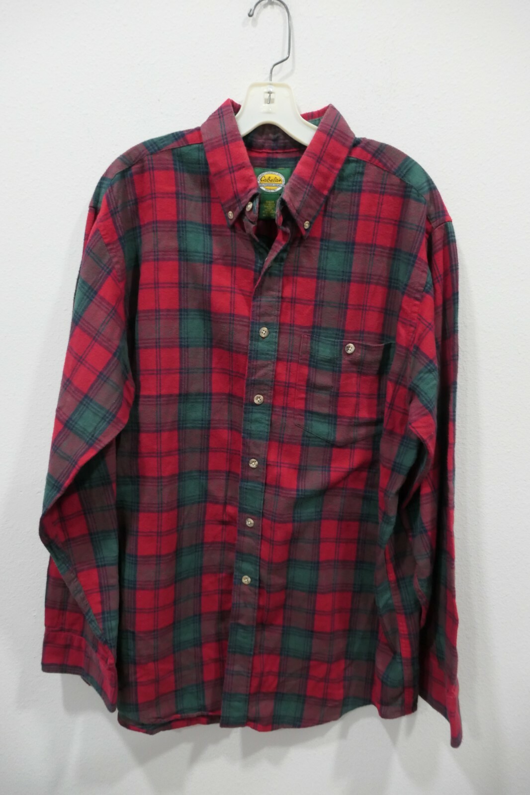Cabelas Mens Flannel Shirt Cotton Button Front Red Gr… Gem