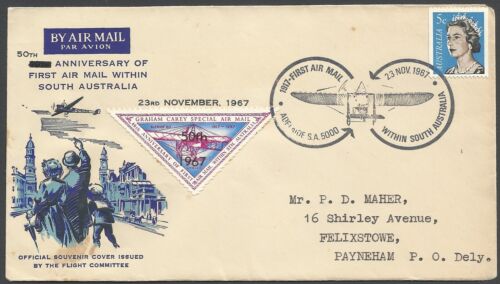 1957 Carey stamp on 50th Anniversary 1967 o’print cover-Australian Aerophilately - Picture 1 of 2