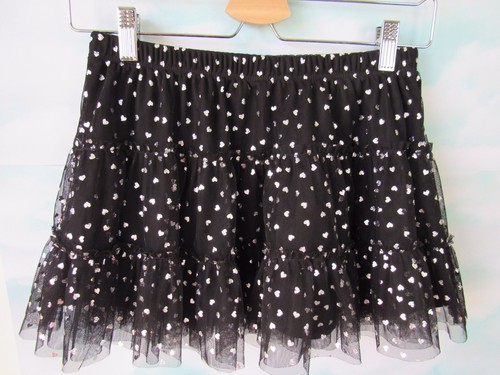 Size: L (10/12) Black + Silver Heart Print Skirt Tutu Girls Fully Lined Layered - Picture 3 of 9