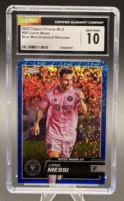 2023 Topps Chrome MLS #58 Lionel Messi Blue Mini Diamond REFRACTOR /199 CGC 10