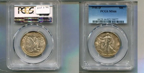 1946 D WALKING LIBERTY SILVER HALF DOLLAR PCGS MS66 7244T