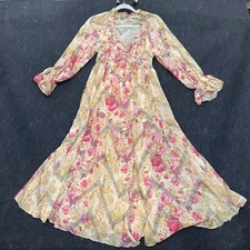 FREE PEOPLE Lena Printed Ethereal Billowy Ruffles Midi Dress Womens XS