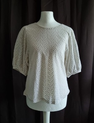  Grace & Mila Damen Bluse Weiß Creme Spitze Puffärmel Blumen Gr. S