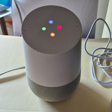 Google Home Smart Speaker White/Gray Wi-Fi BT Voice Control w/ Power Adapter