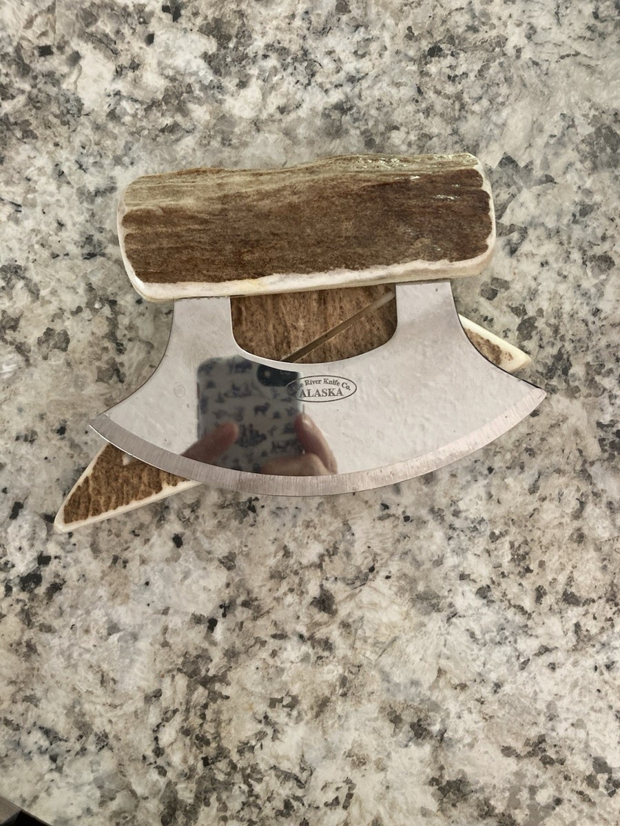 Alaskan Ulu Knive Eagle River Knive Company With Stand Stag Handle