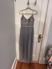Women's Adrianna Papell Silver Sequined And Beaded Gown Dress Size 4 US 
