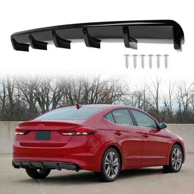 For Hyundai Elantra Gloss Black Rear Bumper Diffuser Spoiler Splitter Lip 6 Fins
