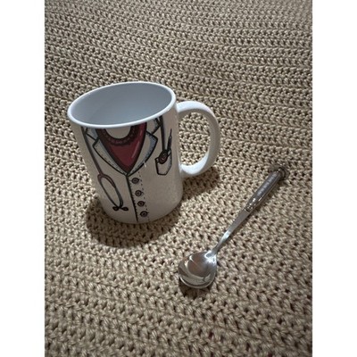 Nursing Is A Work Of Heart Mug with Syringe Handle Stirring Spoon Set White