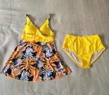 Grace Karin Women’s Yellow Floral Tankini Top & Swim Bottom Set Size Small