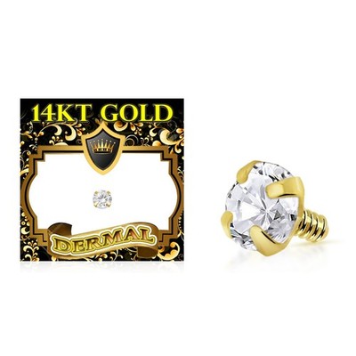 14K Solid Gold 16G Internally Threaded Prong CZ Anchor Tops Dermal Sold Each