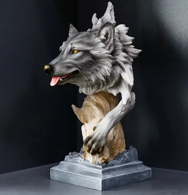 #ad #ad NEW 13quot; Large Grey Multi Colored Wolf Head Bust. Resin Figurine Sculpture 13x7x7 $44.77