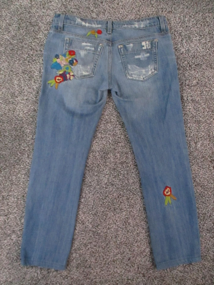 Jeans Joe's Jeans Feminino 29 Portos Azul Claro Bordado Floral Feito nos EUA 32x27 - Imagem 3 de 4