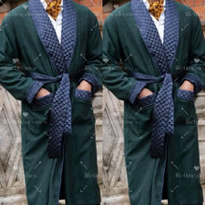Casual Mens' Smoking Jacket with Belt Party Long Suits Velvet Jacket Blazer